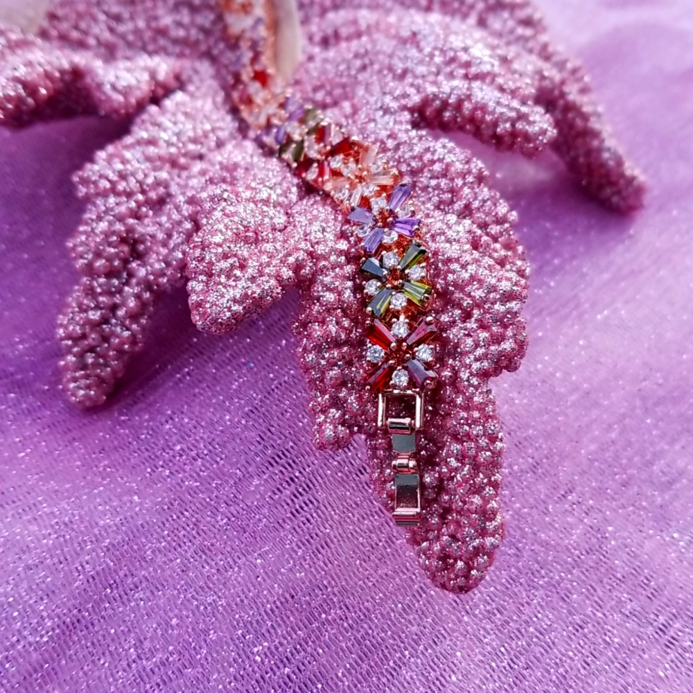 Rosegold Plated Multicolor Cubic Zirconia Gemstone Bracelet NWOT - Picture 2 of 10